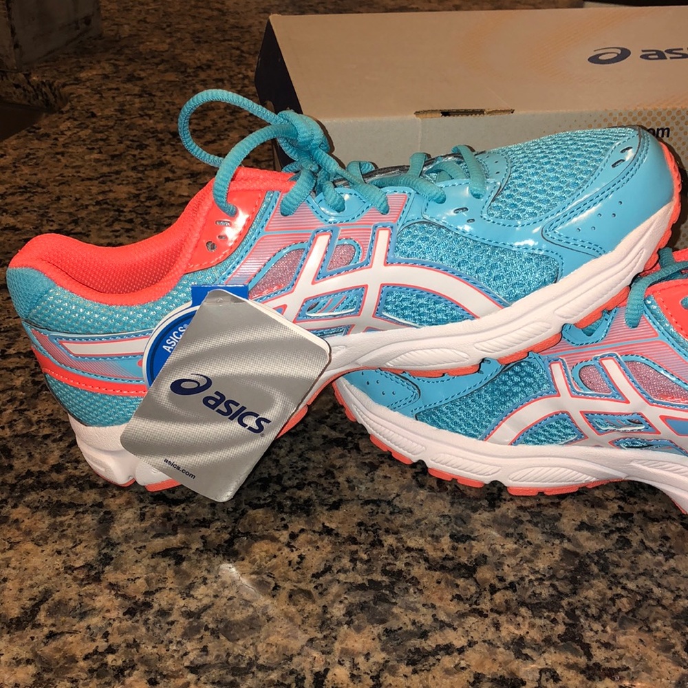 NWT light blue, white & coral ASICS sneakers